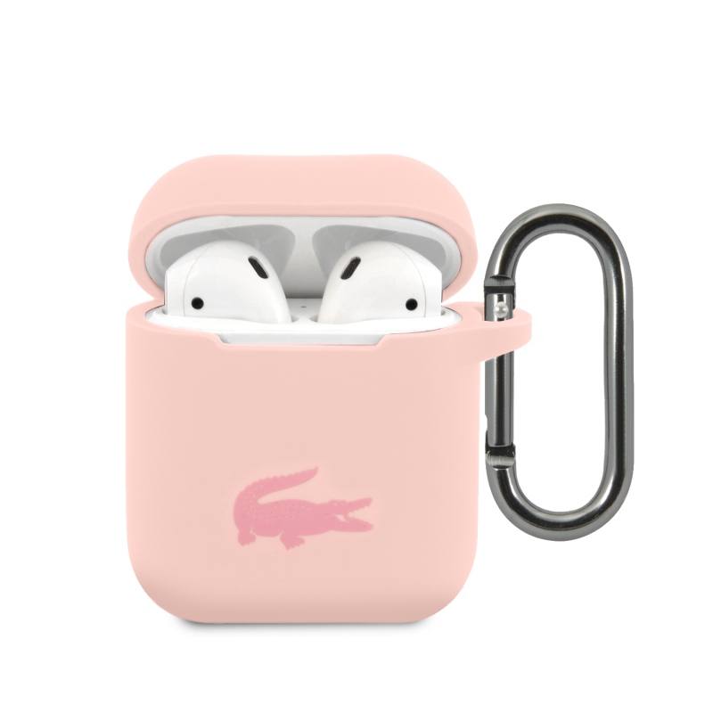 Lacoste Liquid szilikon fényes nyomtatású logó tok Airpods 1/2 rózsaszínű