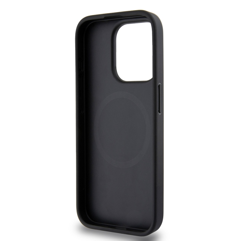 DKNY PU bőr ezüst fém logó Magsafe hátlap iPhone 14 Pro Max szürke szürkéhez
