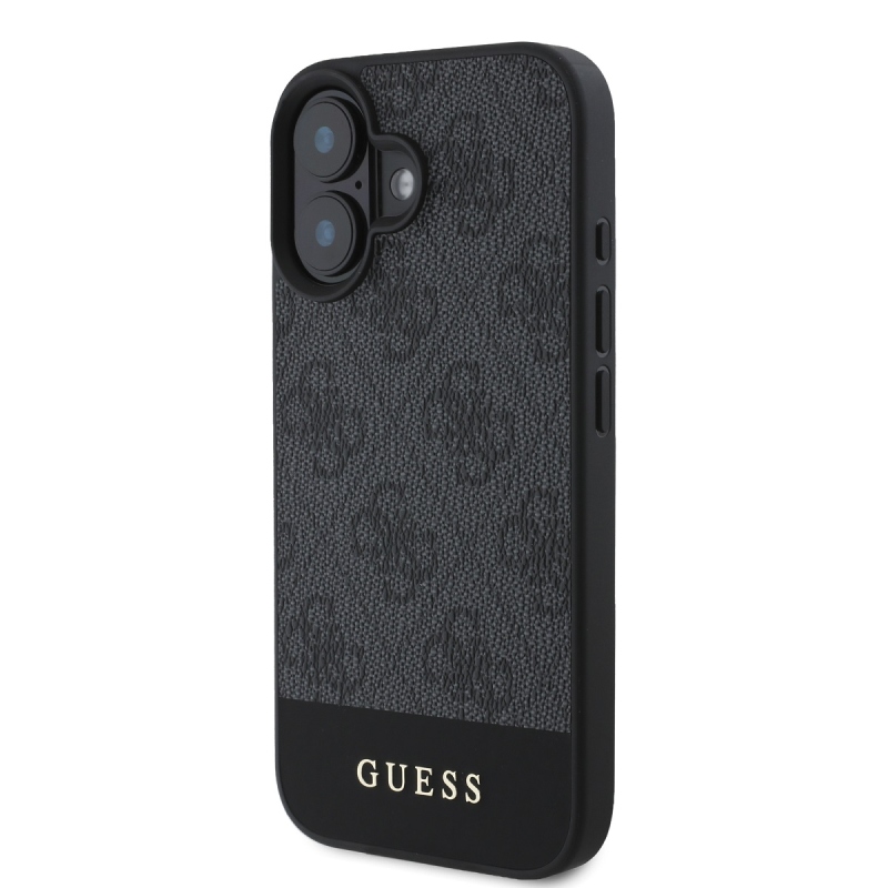 Guess PU 4G csíkos hátlap iPhone 16-hoz Szürke
