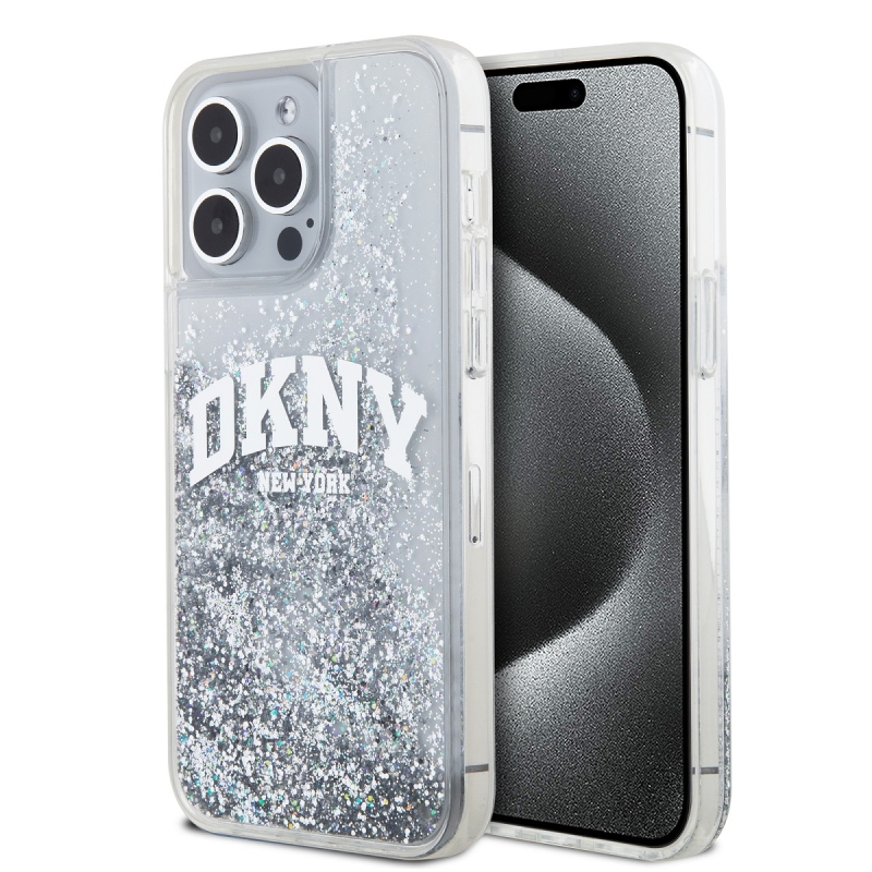 DKNY Liquid Glitter Arch Logo hátlap iPhone 15 Pro Max készülékhez átlátszó