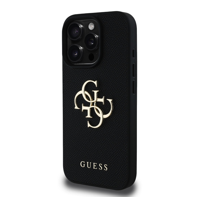Guess PU szemcsés 4G fém logó hátlap iPhone 15 Pro fekete