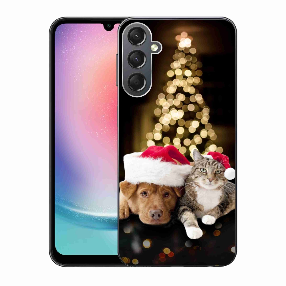 Gél borítás mmCase Samsung Galaxy A24 készülékhez - Karácsonyi kutya és macska