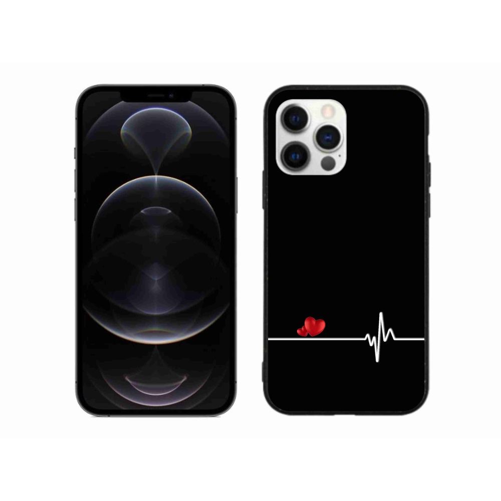 Gél borítás mmCase iPhone 12 Pro Max készülékhez - szív és szívverés fekete háttérrel