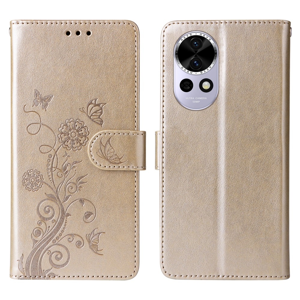 Virágos könyv tok a Huawei Nova 13 5G-hez - arany színű