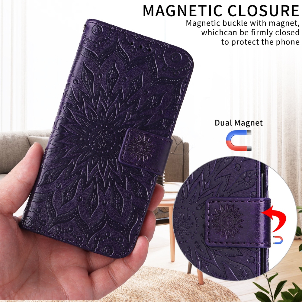 Napraforgó könyv tok Xiaomi Redmi 15C 4G/5G (173mm) - sötét lila