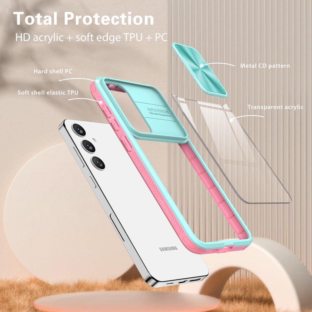 Tartós hátlapi borítás kamerafedéllel Samsung Galaxy S25+ készülékhez - teal/pink