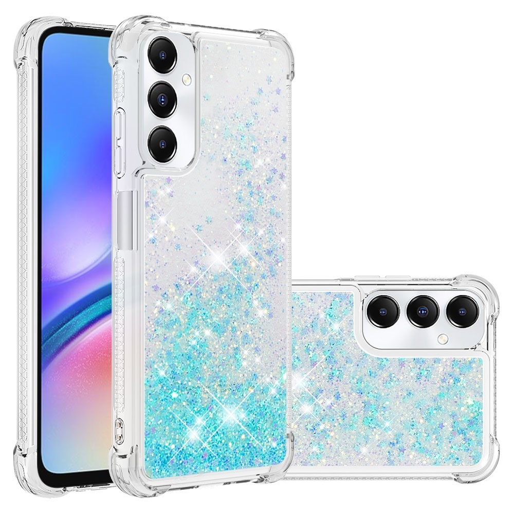 Glitter zselés homokóra tok Samsung Galaxy A05s készülékhez - kék / csillagok