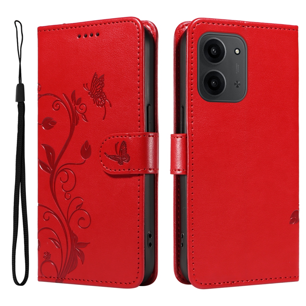 Virágok könyv tok Xiaomi Redmi 15C 4G/5G (173mm) - piros