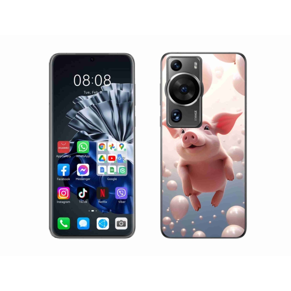 Gél borító mmCase a Huawei P60 Pro számára - malac lufikkal