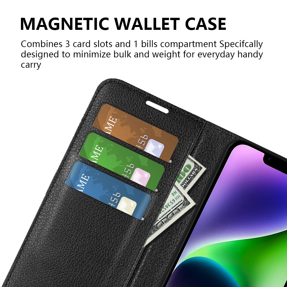 Litchi könyvtáska iPhone 15 készülékhez - fekete