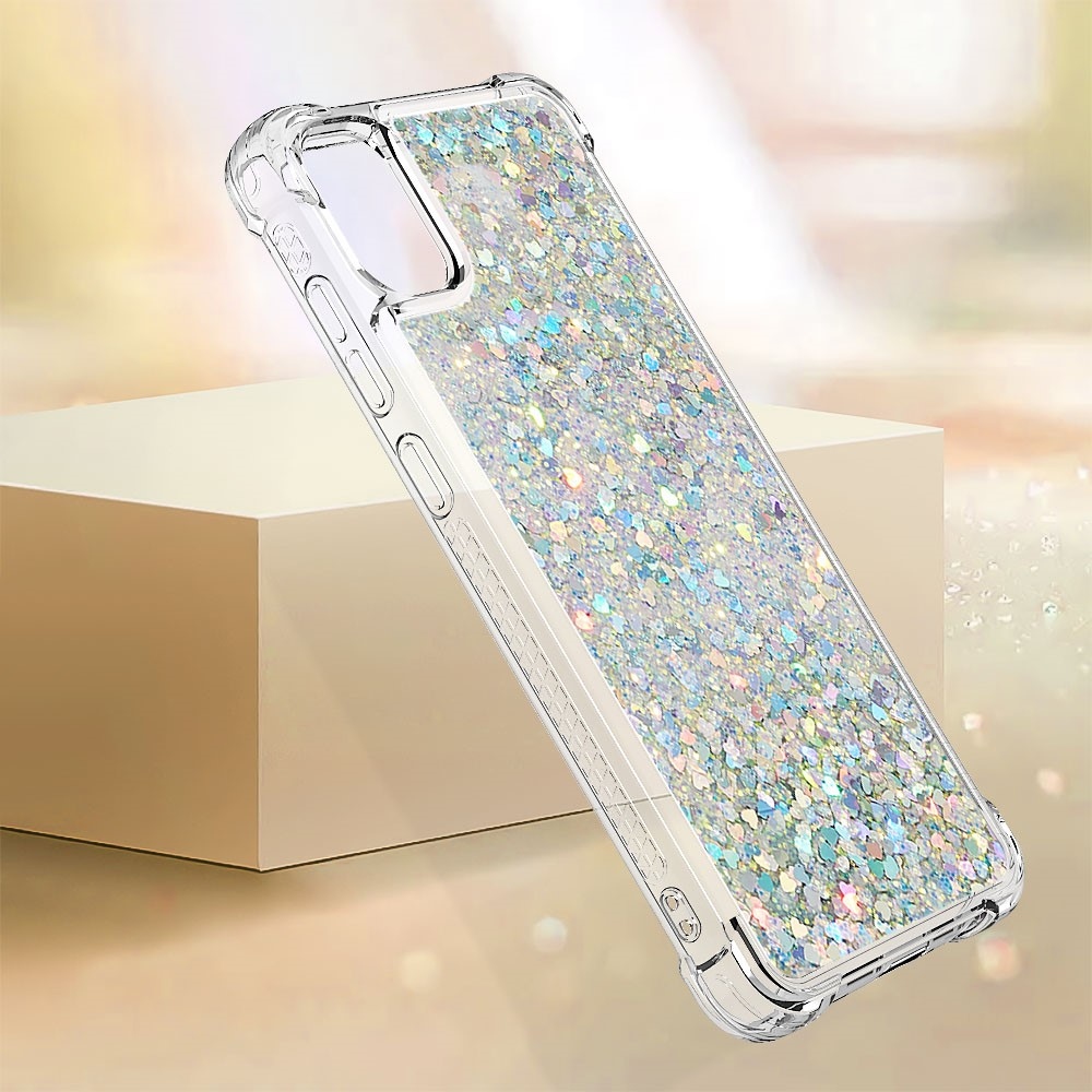 Csillogó homokóra zselés tok Samsung Galaxy A06 4G - ezüst/szív
