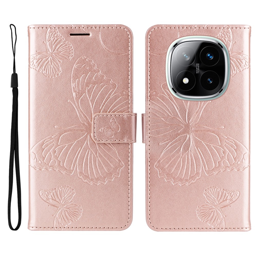 Nagy pillangó könyv tok Xiaomi Redmi Note 14 Pro 5G/Poco X7 5G/Note 14 Pro+ 5G - rózsa arany