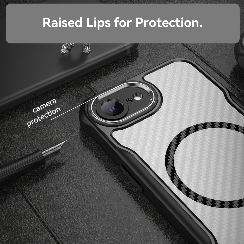 Tartós, textúrált borítás MagSafe támogatással iPhone 16e készülékhez - fekete