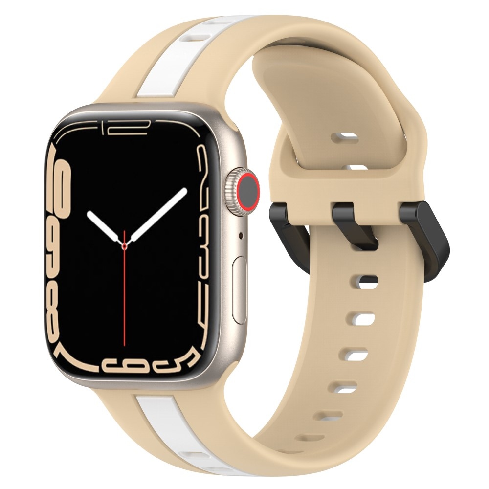 Szíj szilikon szíj Apple Watch Ultra/Ultra 2 49mm/SE/SE 2022/2023 44mm/9/8/7 45mm/6/5/4 44mm/3/2/1 42 mm - khaki/fehér