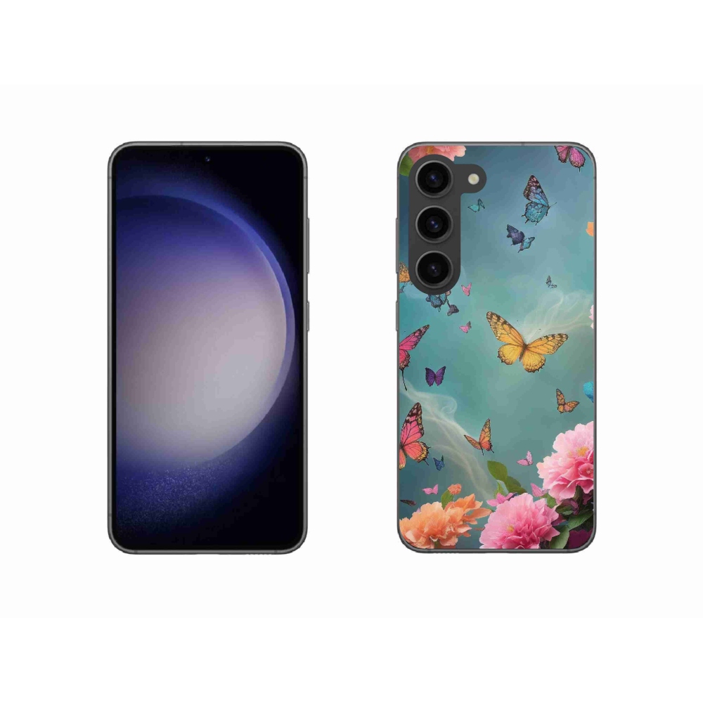 Gél borító mmCase Samsung Galaxy S23 5G - színes virágok és pillangók - Samsung Galaxy S23 5G számára