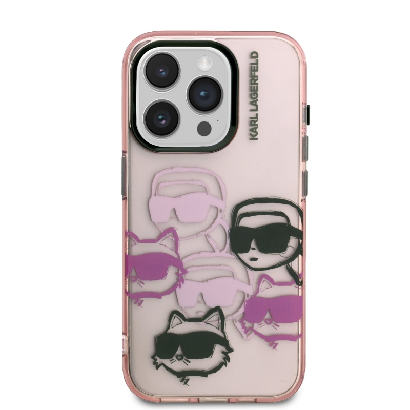 Karl Lagerfeld IML Multi K&CH Heads hátlapi borító iPhone 15 Pro rózsaszínű készülékhez