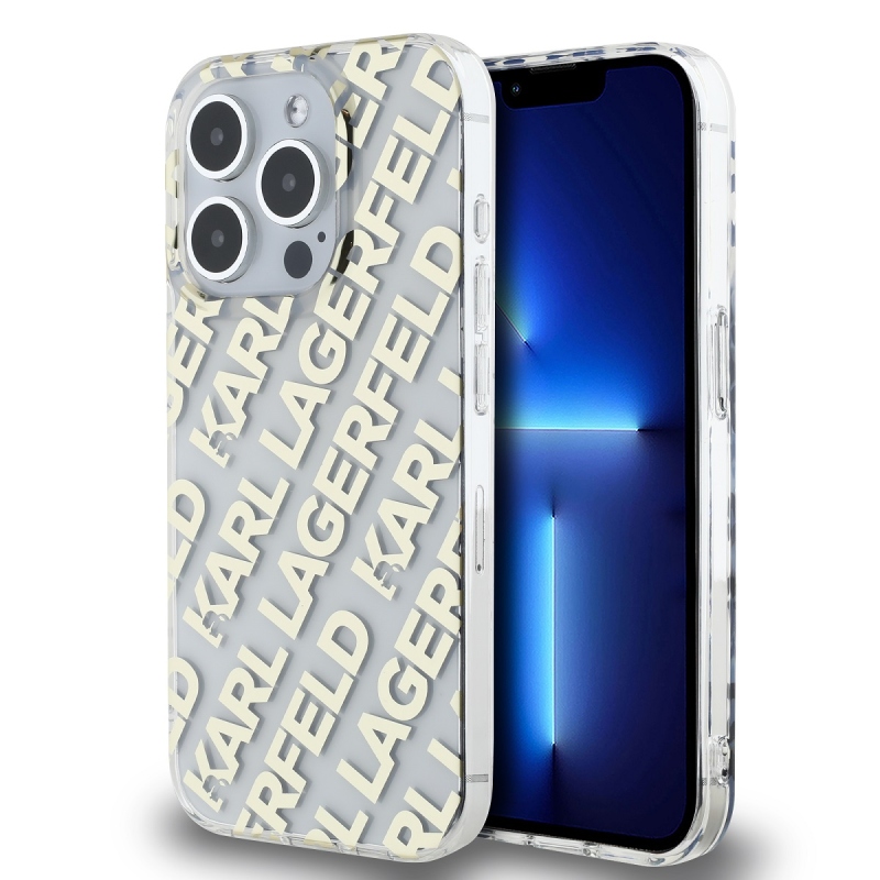 Karl Lagerfeld IML Electroplated Repeated Logo Back Cover for iPhone 15 Pro Max arany színben