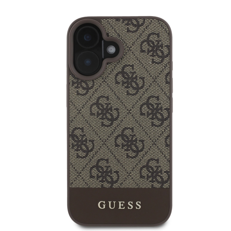 Guess PU 4G csíkos hátlap iPhone 16-hoz Barna