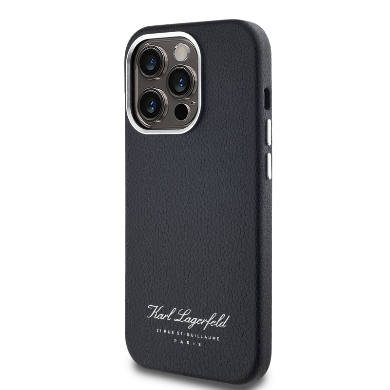 Karl Lagerfeld szemcsés PU Hotel RSG hátlap iPhone 14 Pro Max-hoz Fekete