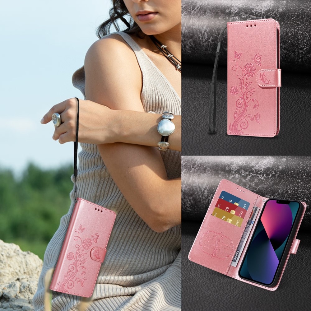 Virágos könyves tok Xiaomi Redmi A5 (173.45x79.35x8.45mm) - rózsaszínű