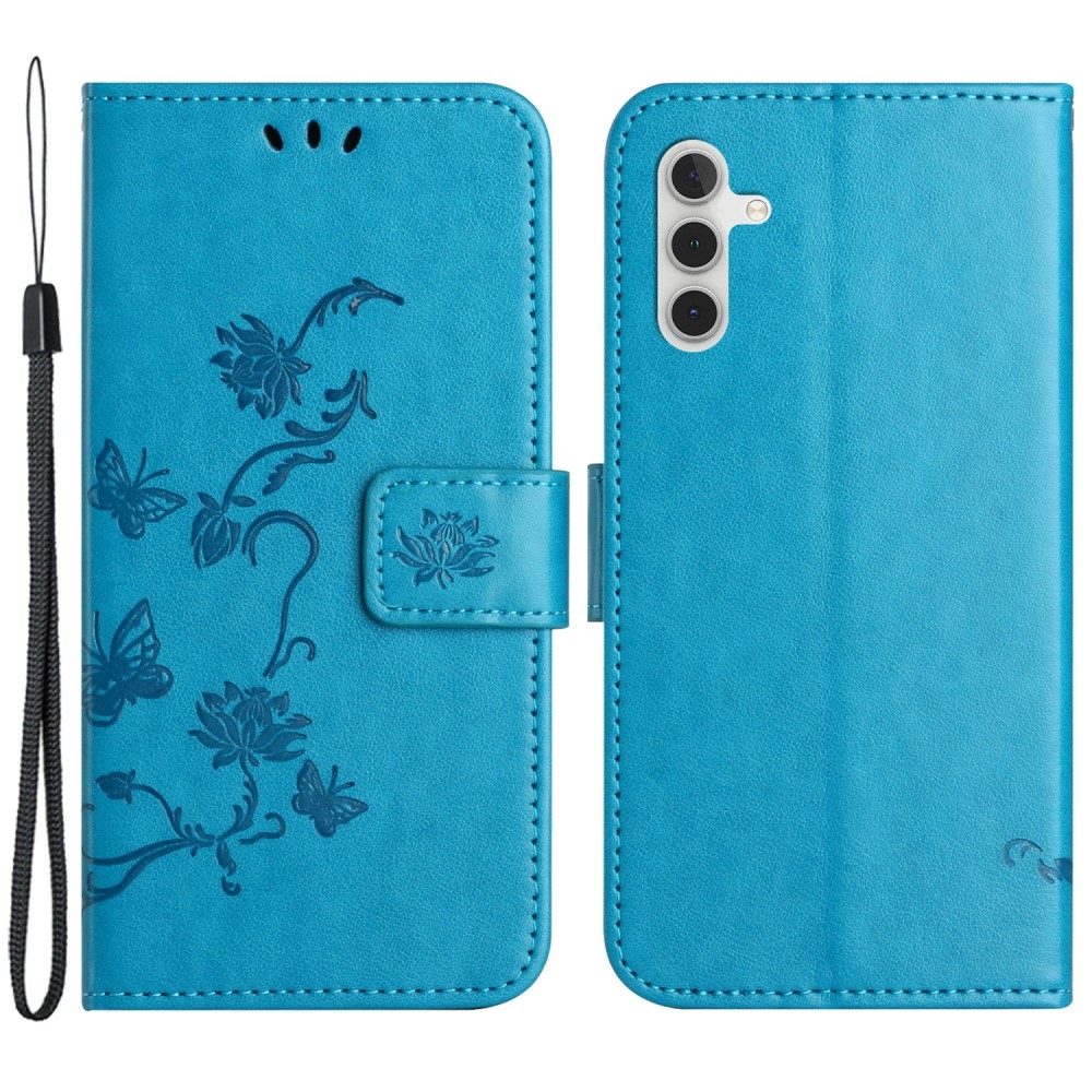 Virágos könyv tok Samsung Galaxy A25 5G - kék
