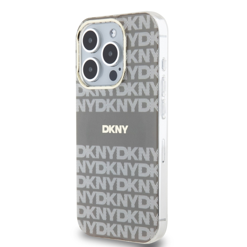 DKNY PC/TPU ismétlődő mintás tonális csíkos Magsafe hátlap iPhone 13 Pro Max bézs színű borítóhoz