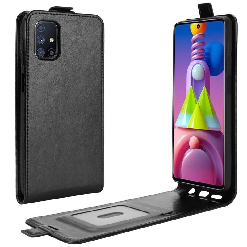 Függőleges flip PU bőr mobiltelefon tok Samsung Galaxy M51 - fekete