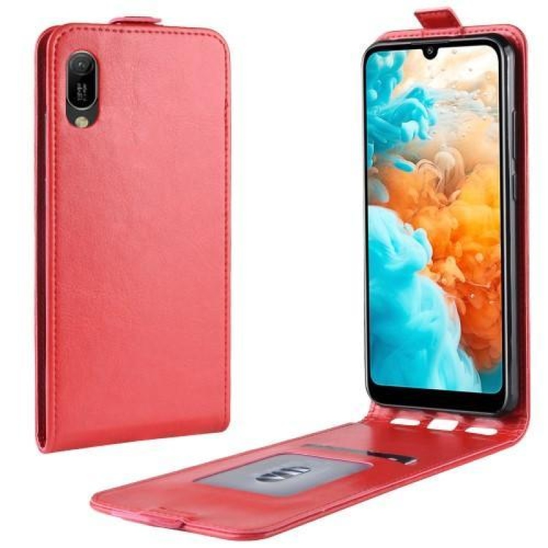 Függőleges PU bőr flip tok Huawei Y6 (2019) - piros