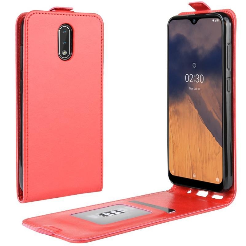 Függőleges PU bőr flip tok Nokia 2.3 készülékhez - piros