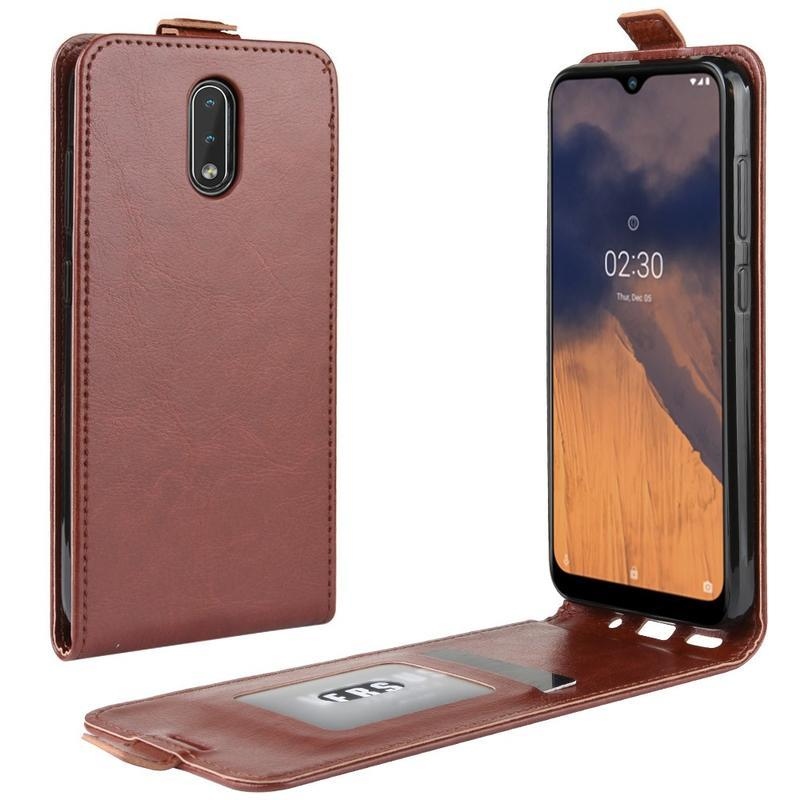 Függőleges PU bőr flip tok Nokia 2.3 - barna színben