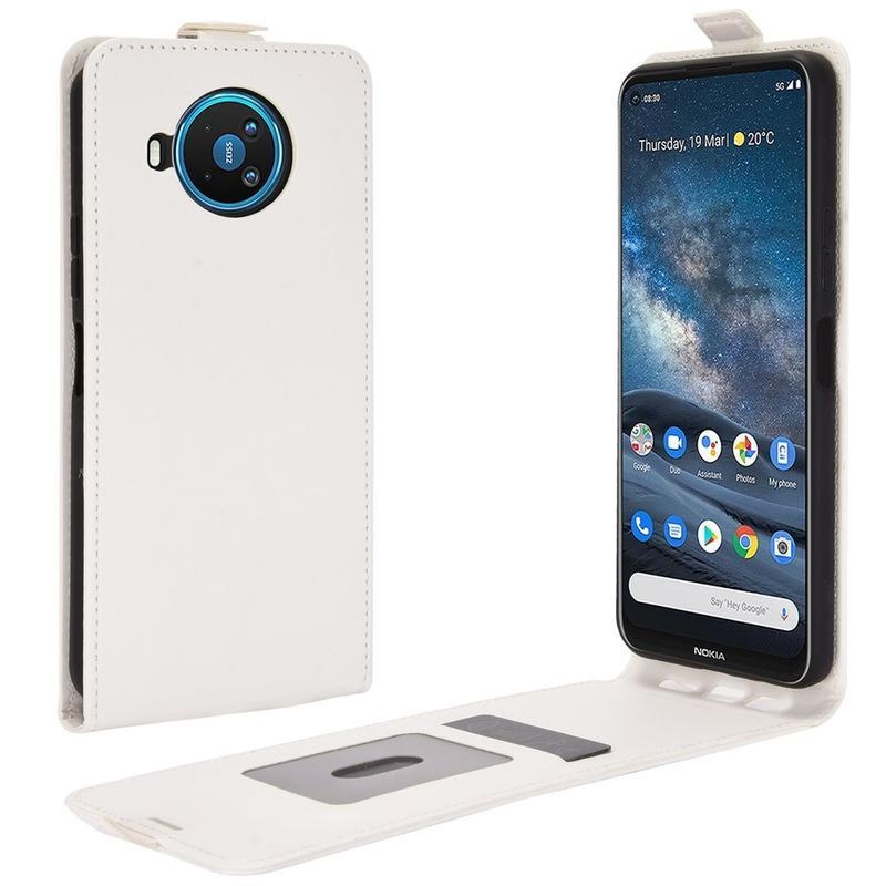 Függőleges PU bőr tok Nokia 8.3 5G készülékhez - fehér