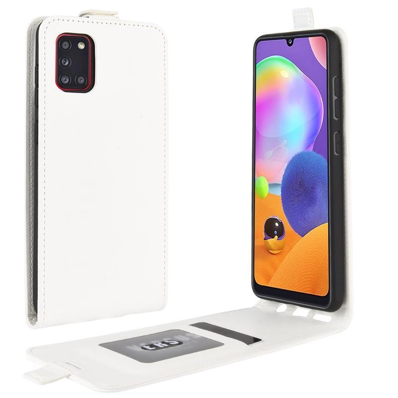 Függőleges PU bőr flip tok Samsung Galaxy A31 készülékhez - fehér