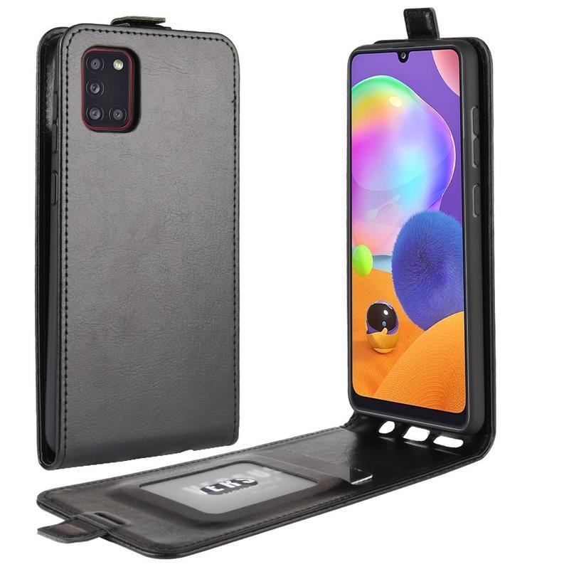Függőleges PU bőr flip tok Samsung Galaxy A31 készülékhez - fekete