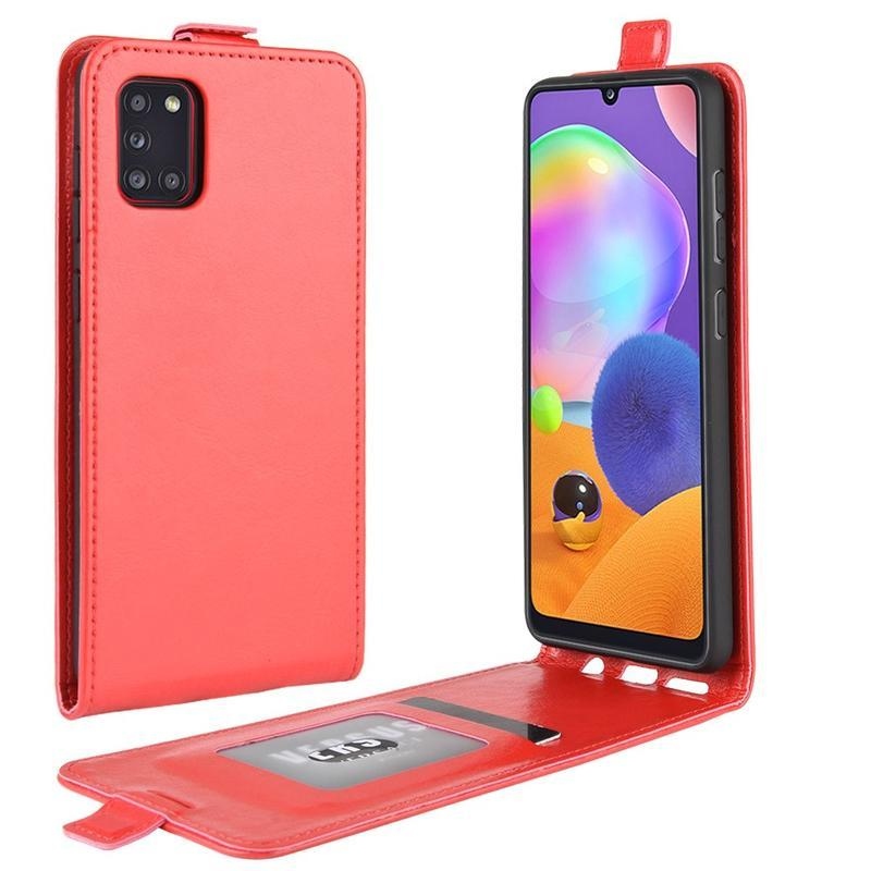 Függőleges PU bőr flip tok Samsung Galaxy A31 készülékhez - piros