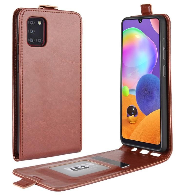 Függőleges PU bőr flip tok Samsung Galaxy A31 - barna