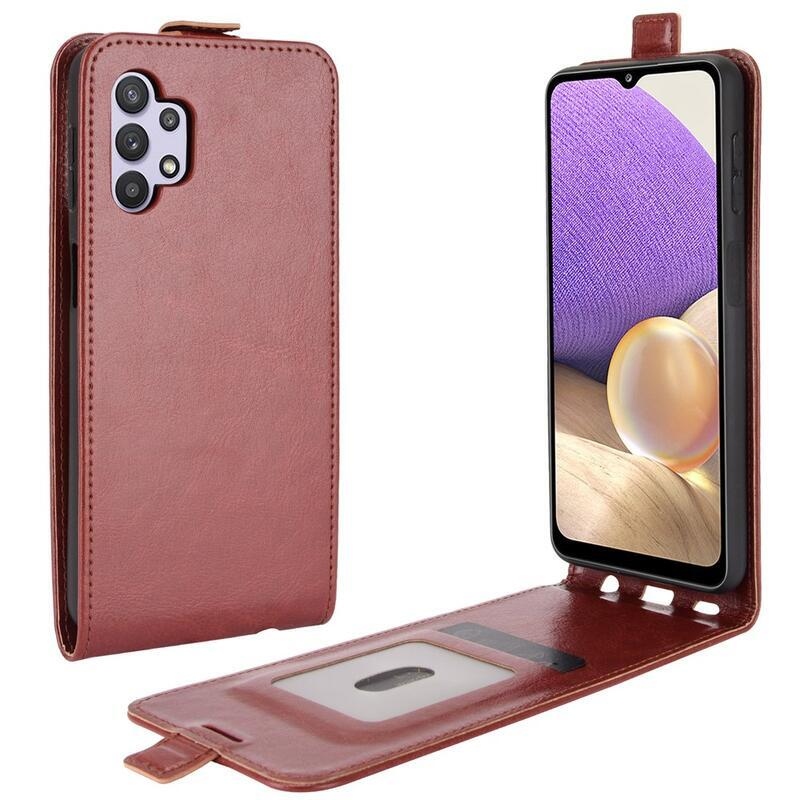 Függőleges PU bőr flip tok Samsung Galaxy A32 5G - barna