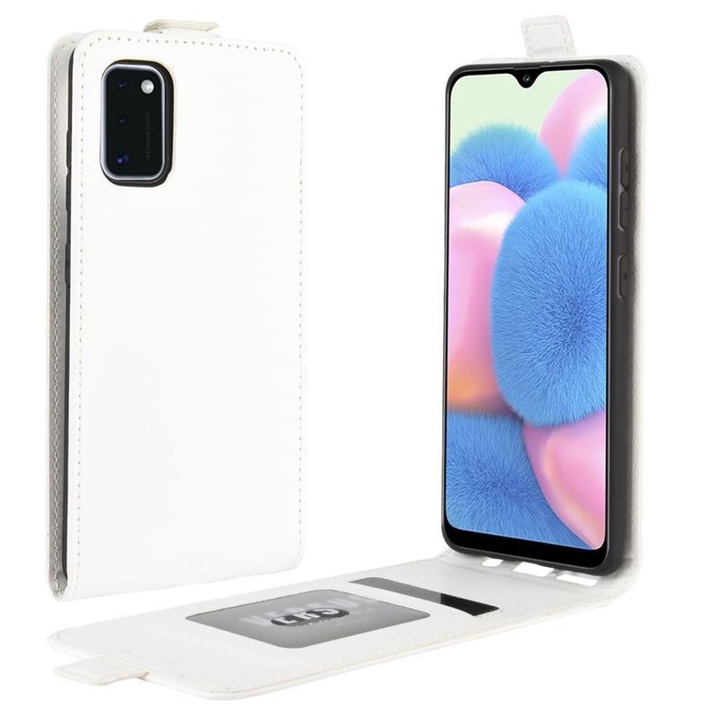 Függőleges PU bőr flip tok Samsung Galaxy A41 készülékhez - fehér