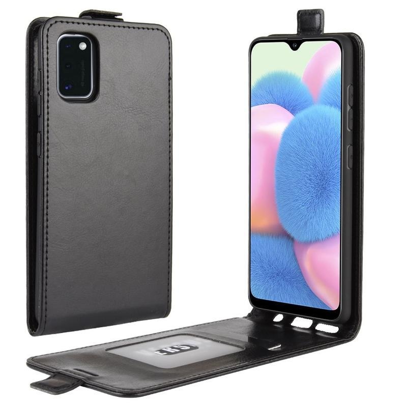 Függőleges PU bőr flip tok Samsung Galaxy A41 készülékhez - fekete