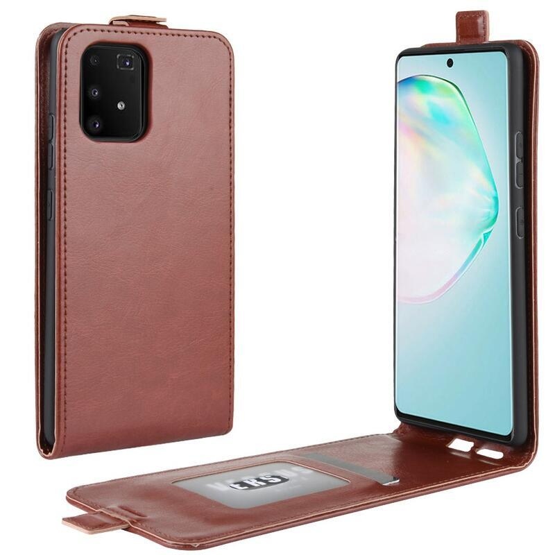 Függőleges PU bőr flip tok Samsung Galaxy S10 Lite készülékhez - barna