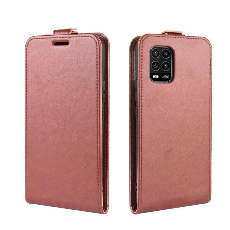 Függőleges PU bőr flip tok Xiaomi Mi 10 Lite-hoz - barna