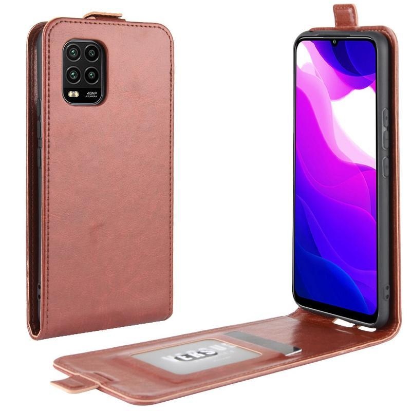 Függőleges PU bőr flip tok Xiaomi Mi 10 Lite-hoz - barna