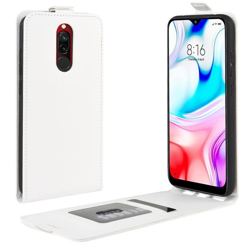 Függőleges PU bőr flip tok Xiaomi Redmi 8-hoz - fehér