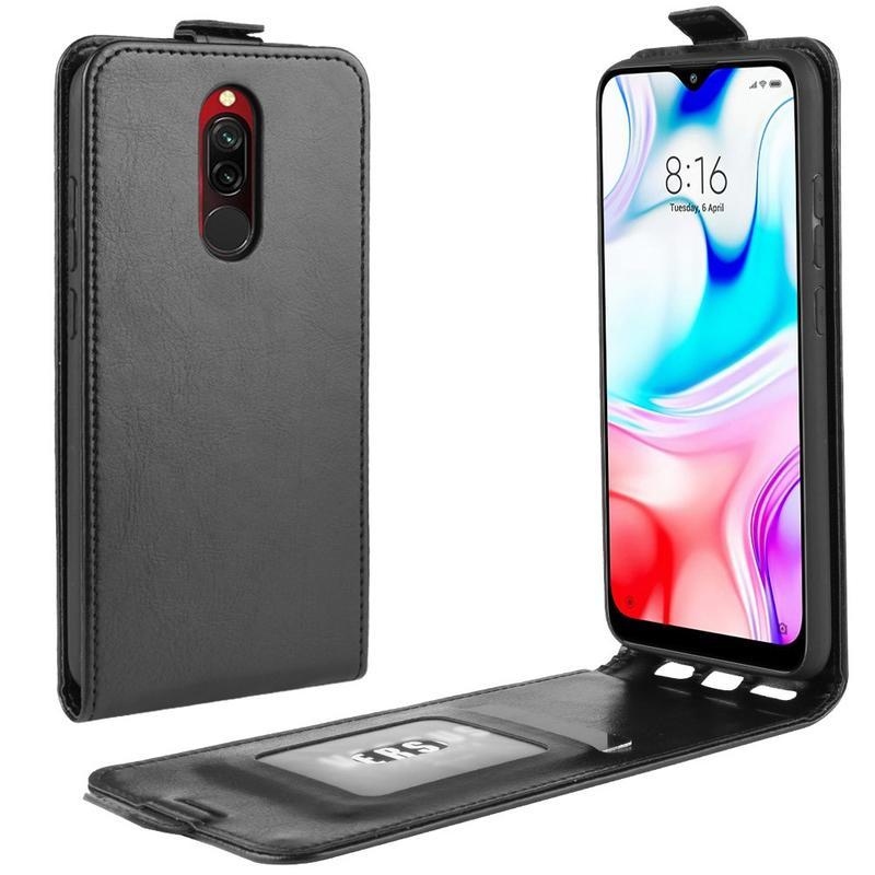 Függőleges PU bőr flip tok Xiaomi Redmi 8-hoz - fekete