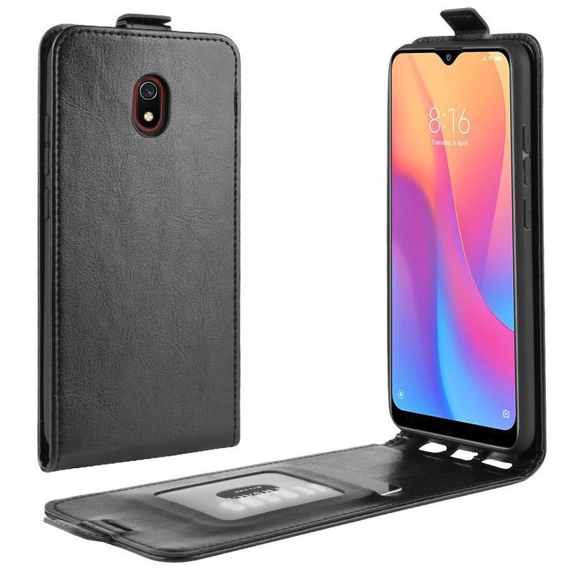 Függőleges PU bőr flip tok Xiaomi Redmi 8A-hoz - fekete