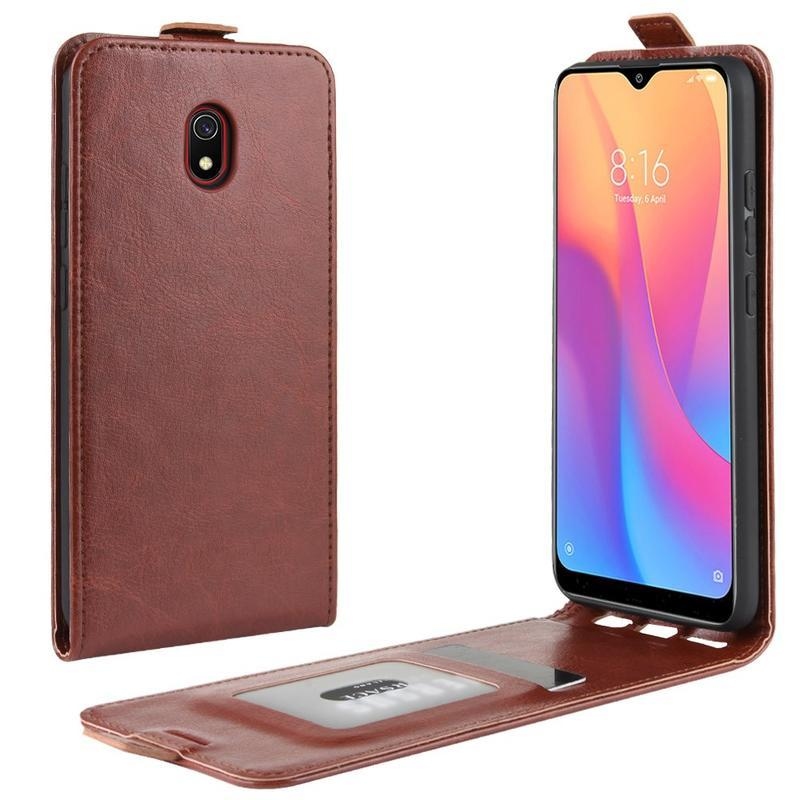 Függőleges PU bőr flip tok Xiaomi Redmi 8A - barna