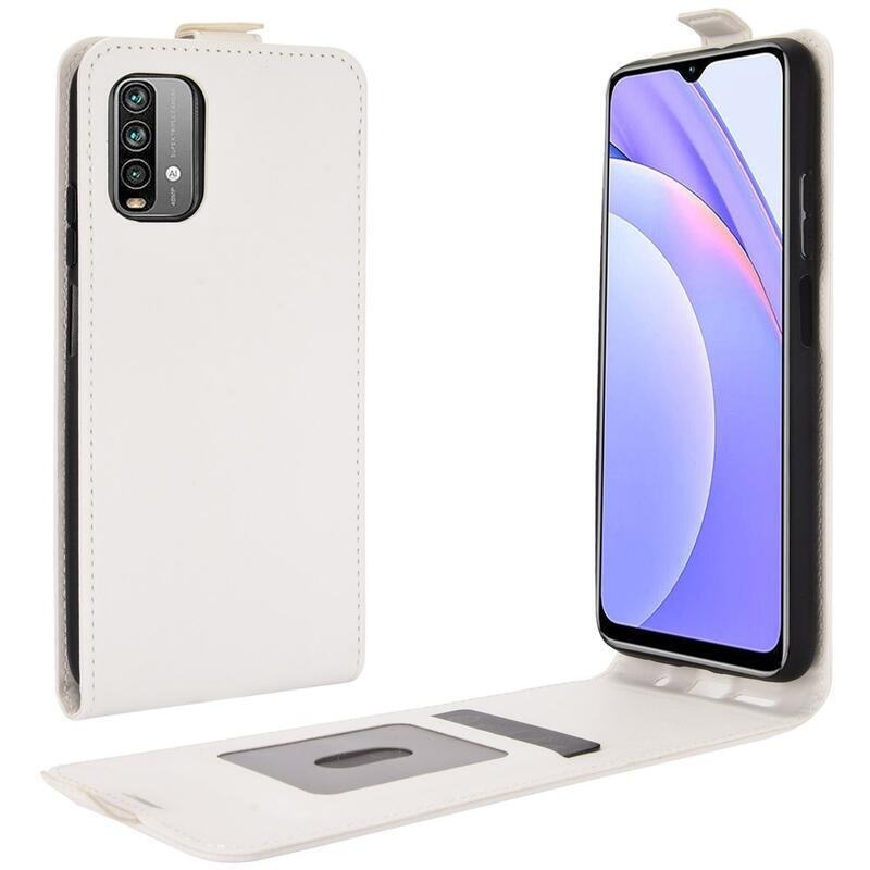 Függőleges PU bőr flip tok Xiaomi Redmi 9T/Poco M3-hoz - fehér