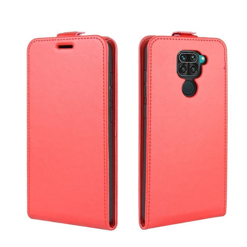 Függőleges PU bőr flip tok Xiaomi Redmi Note 9-hez - piros