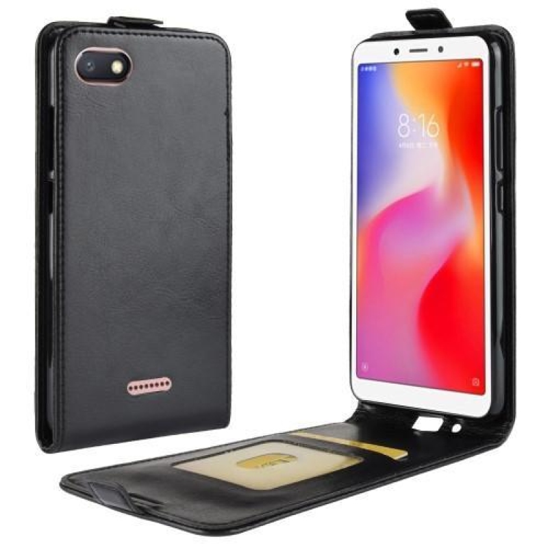 Függőleges PU bőr flip tok Xiaomi Redmi 6A-hoz - fekete