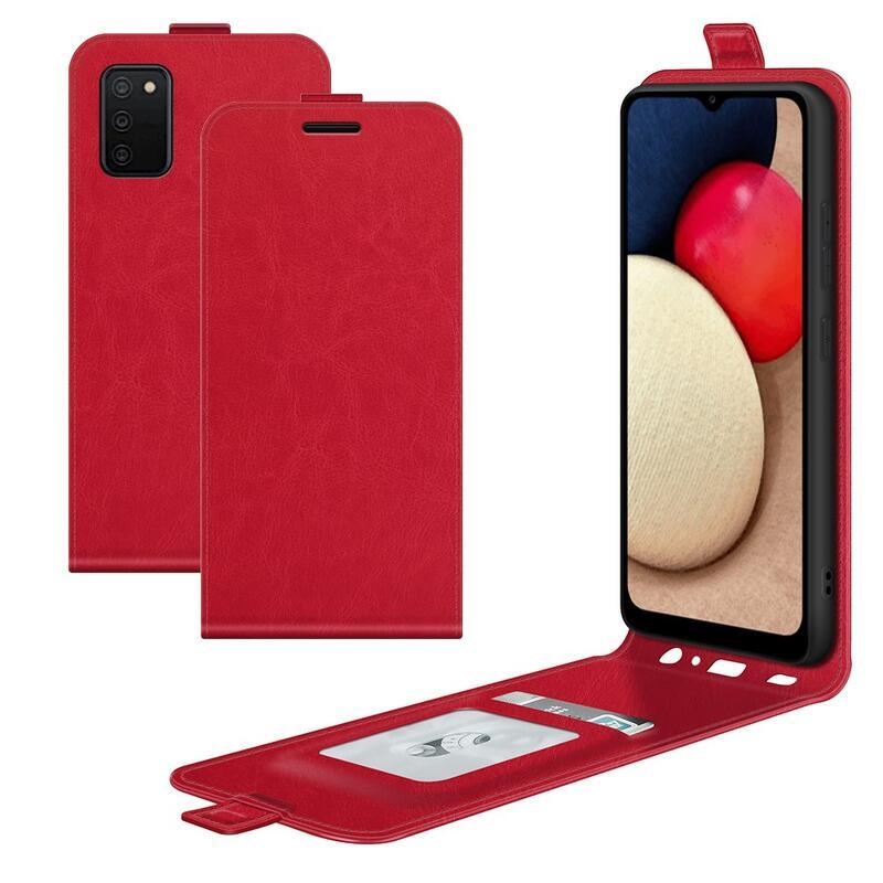 Függőleges PU bőr pénztárca tok Samsung Galaxy A03s (166.6 x 75.9 x 9.1mm) - piros