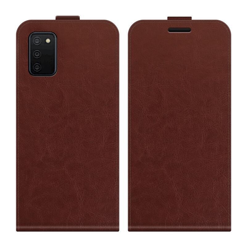 Függőleges PU bőr pénztárca tok Samsung Galaxy A03s (166.6 x 75.9 x 9.1mm) - barna színben